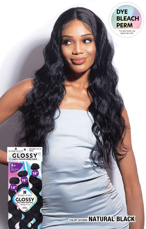 Shake-N-Go Virgin Remy Hair Weave Glossy 3 Bundles Body Wave Natural Black
