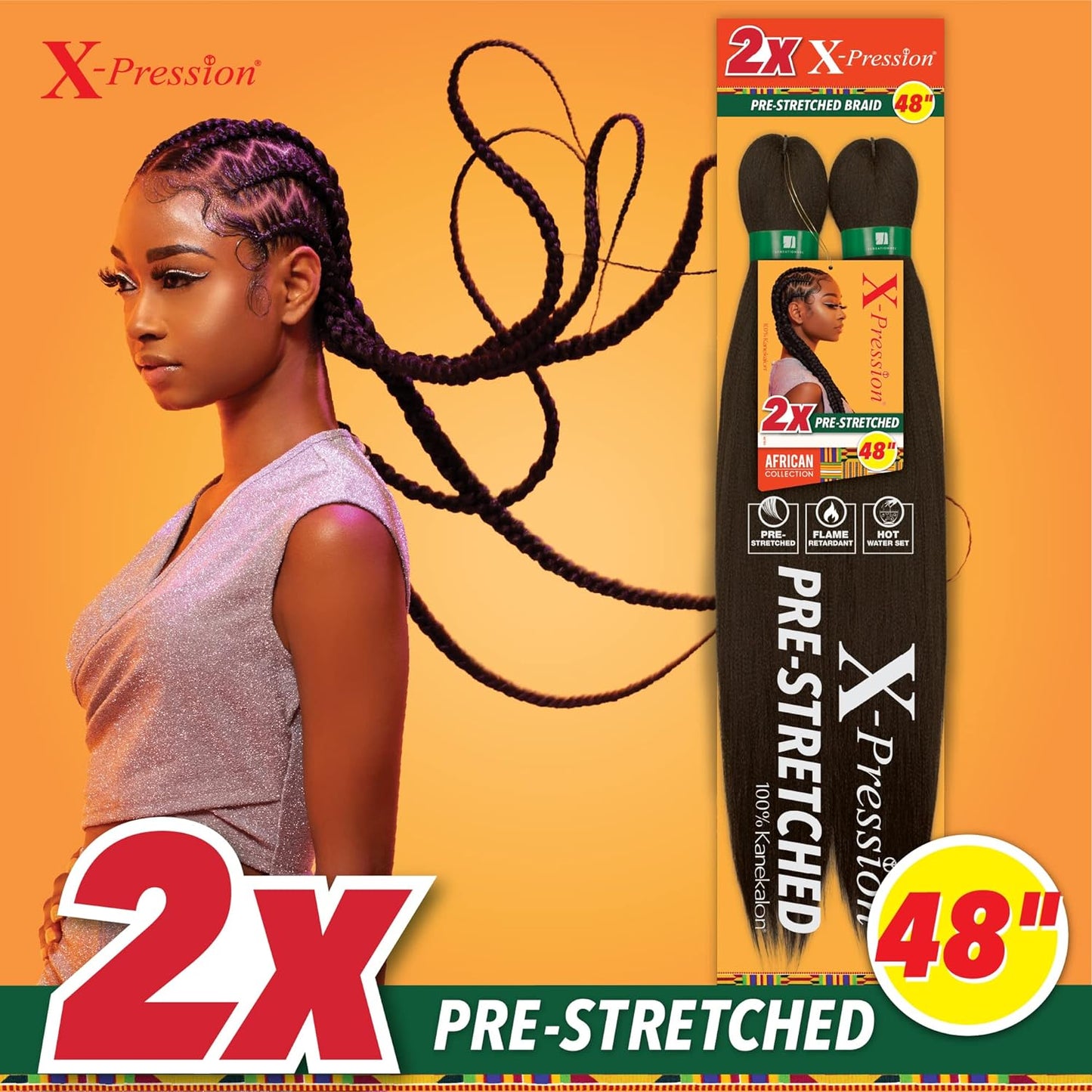 Sensationnel Synthetic African Collection Braid - 2X PRE-STRETCHED 48"